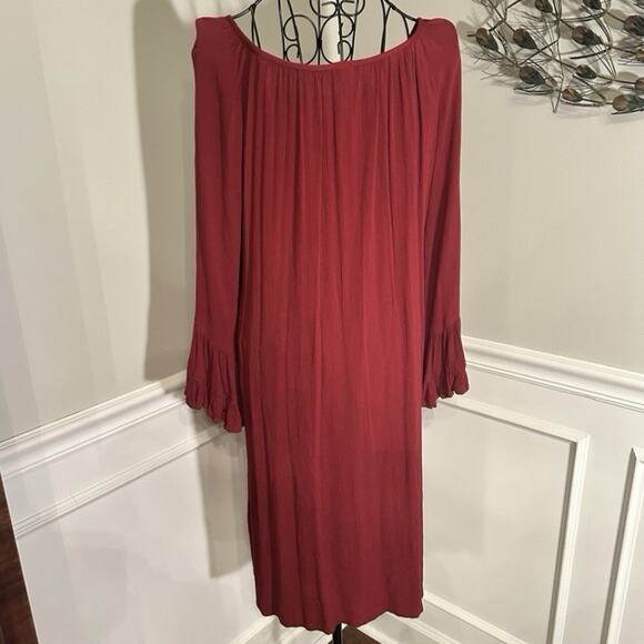 Uncle Frank Ivy Jane Red Rayon Crinkle Dress Size L Ruffle Bell Sleeve Peasant - Picture 7 of 10